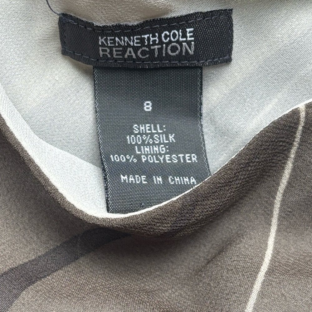 Vintage Anthropologie Kenneth Cole Gray and Tan Patterned 100% Silk Maxi Skirt - Picture 16 of 16